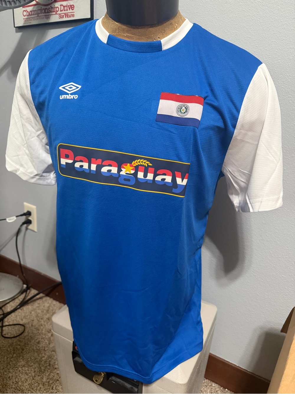 Umbro Blue and White Paraguay Mens Large Soccer Jersey Custom Patches